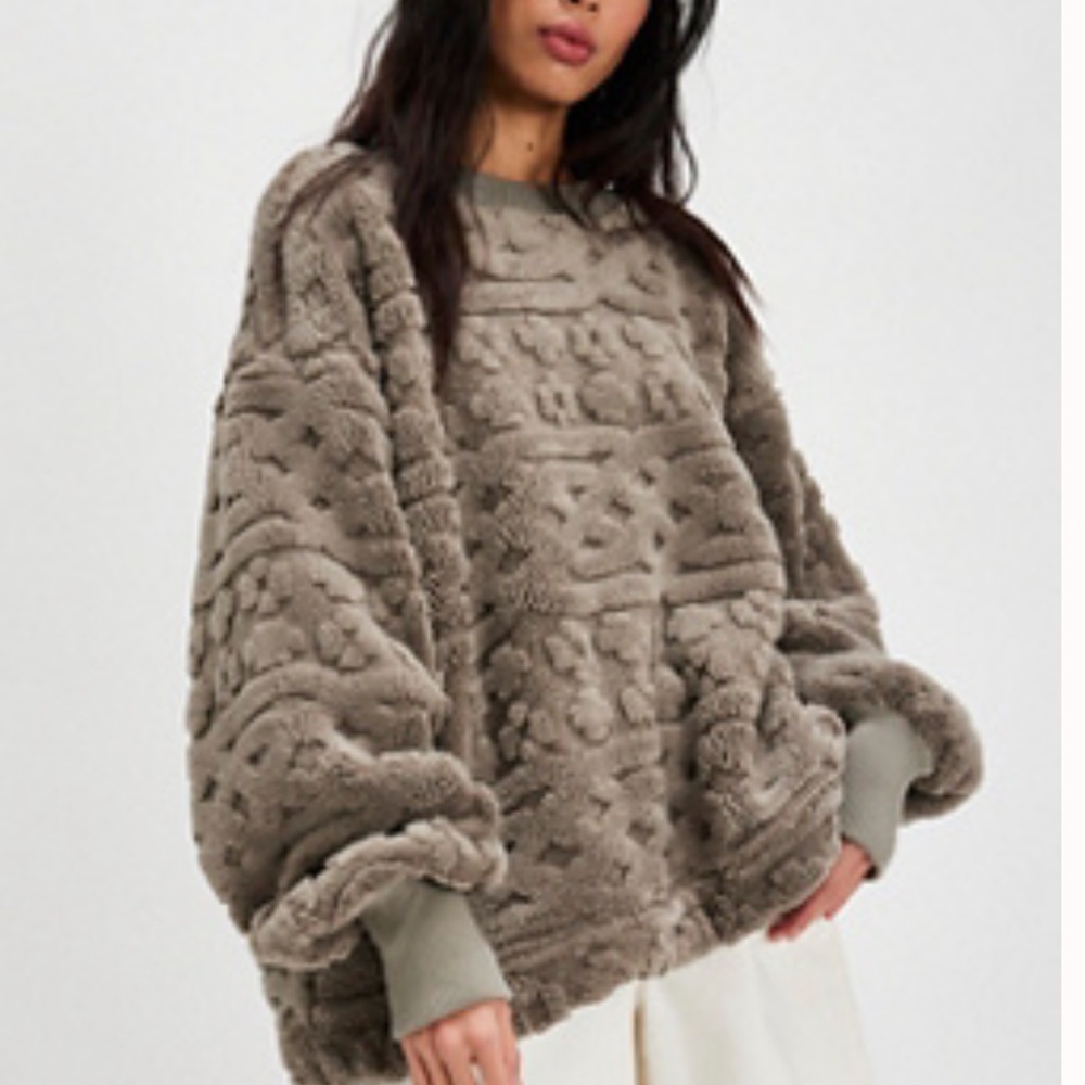 Free People Textured Teddy Sweatshirt in Taupe